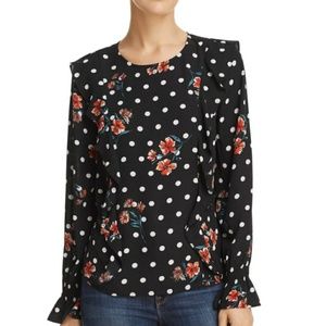 AQUA Ruffled Floral & Polka Dot Print Top